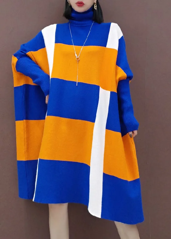 Comfortable Jackets Blue orange Knit Dresses Batwing Sleeve Spring