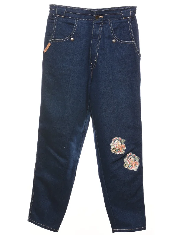 Free Design Medium Wash Paisley Design Tapered Jeans - W28 L25