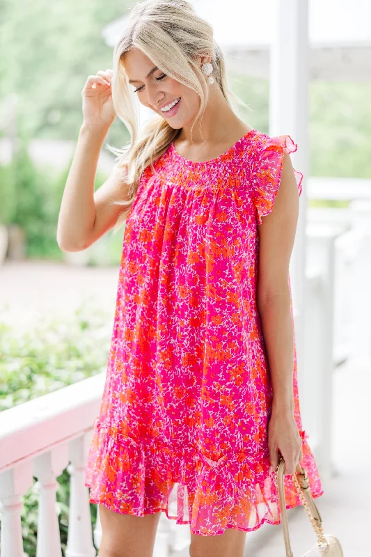 Stylish Ease Lovely New Days Hot Pink Ditsy Floral Dress