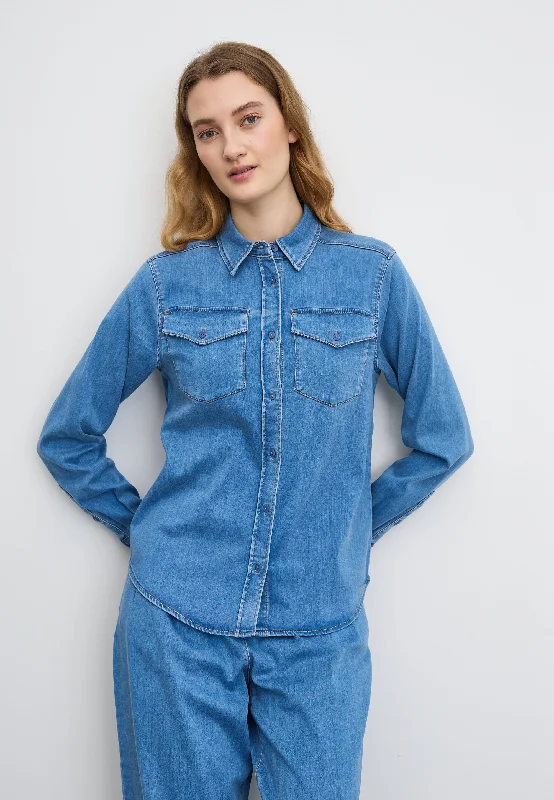 Breezy Style Vitta Denim Shirt - Long Sleeve - Washed Blue Denim