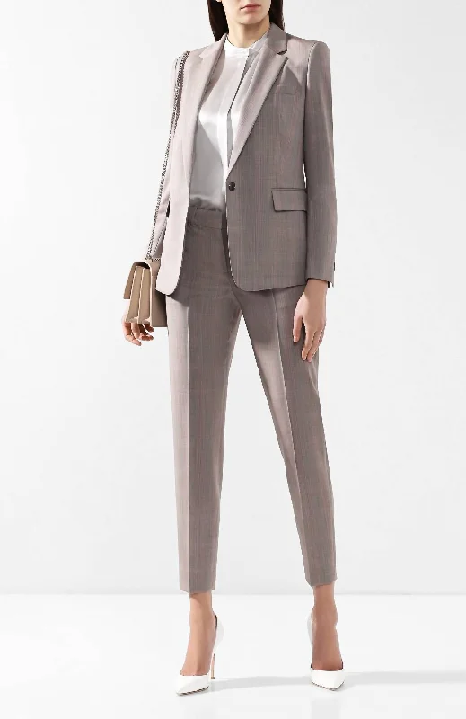 British Style Tinufa Micro Stripe Crop Straight Leg Wool Pants In Beige