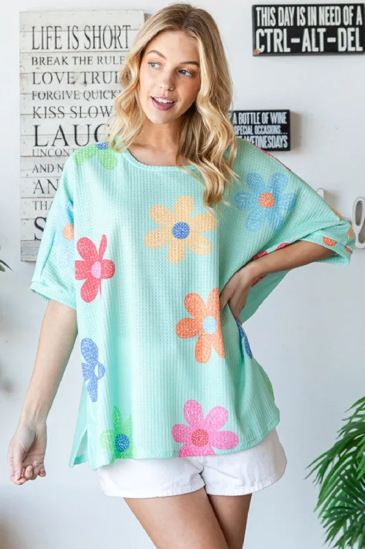 Stylish Wear Floral Waffle Oversize T-Shirt