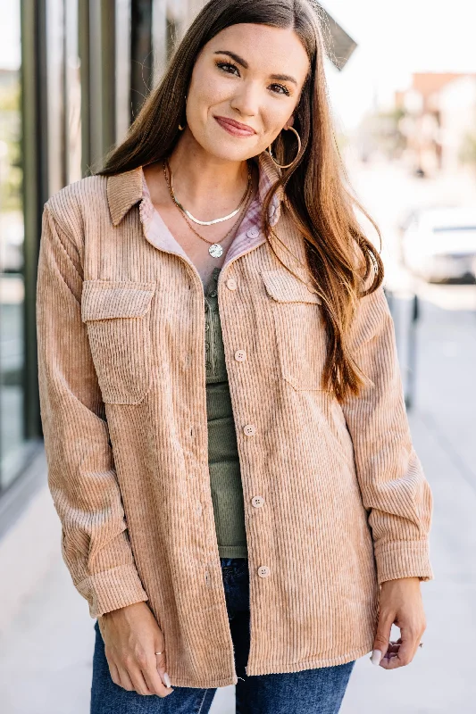 Casual Chic Wear Share Your Story Camel Brown Reversible Shacket