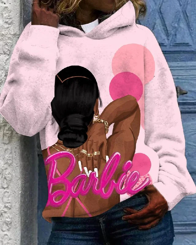 All-Day Wear Sexy Back Barbie Girl Print Long-sleeved Hoodie