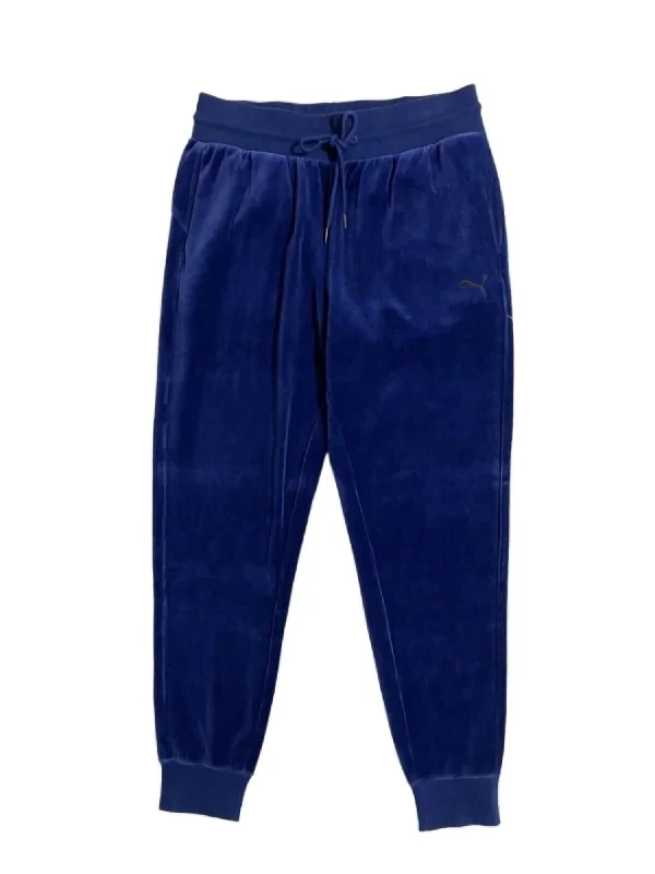 Relaxed Chic Women's Velour Drawstring Jogger Pants In Blue