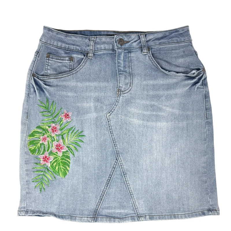 Comfortable Jackets Floral Embroidered Denim Mini Skirt By Earl Jean In Floral Print, Size: 8
