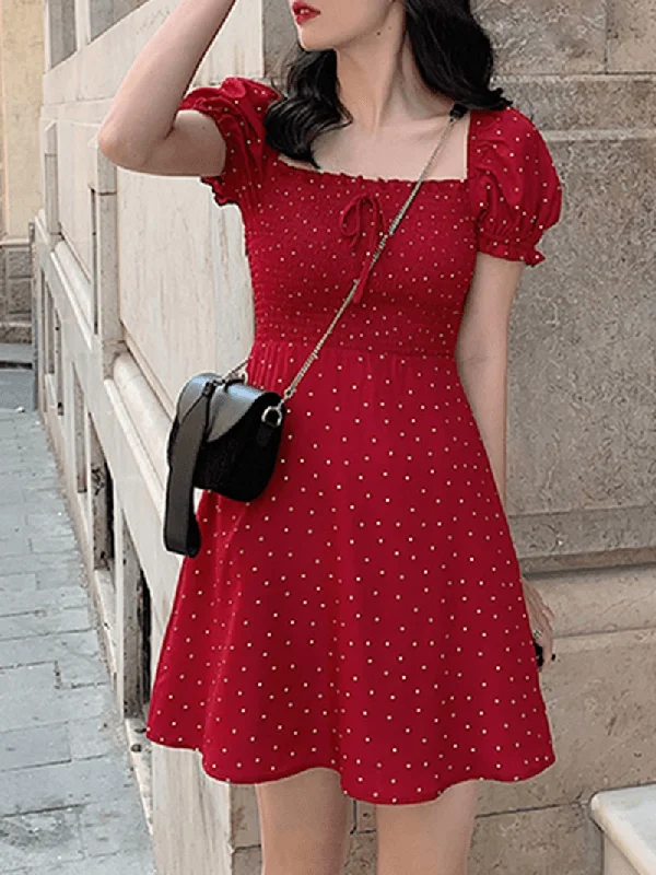 Cozy Chic Puff Sleeve Floral Leisure Summer Holiday Dress for Women