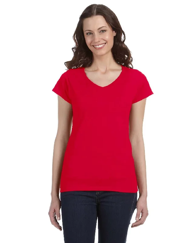Relaxed Fit Gildan Ladies SoftStyle V-Neck T-Shirt | Cherry Red