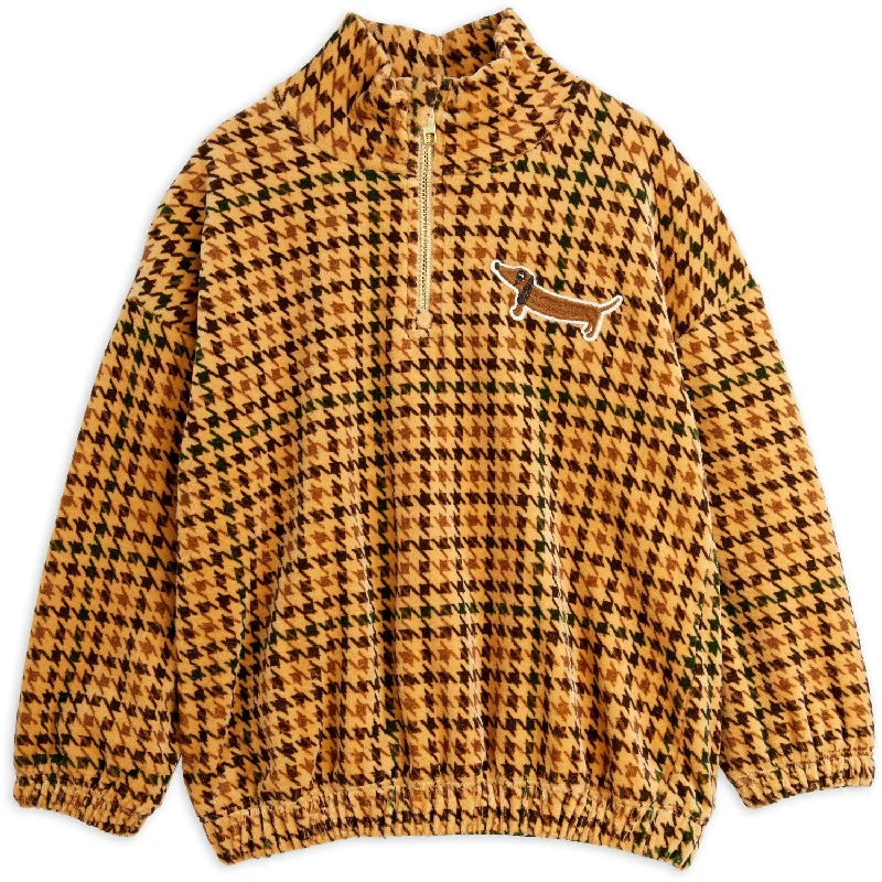 Cozy Fit Mini Rodini Beige Dog Houndstooth Aop Velour Halfzip Sweatshirt