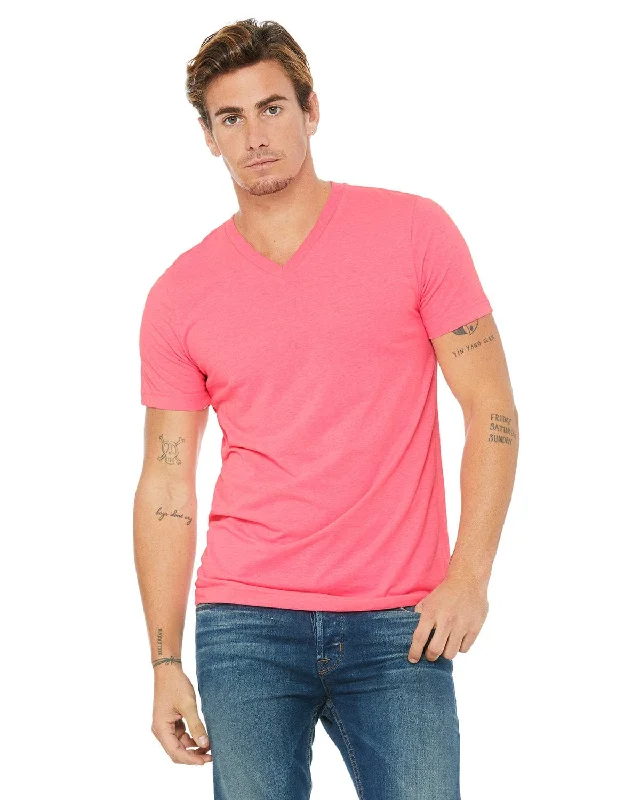 Comfy Chic Bella+Canvas Unisex V-Neck T-Shirt | Neon Pink