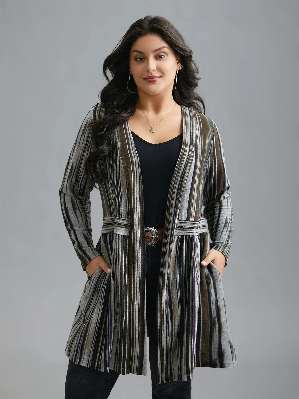 Timeless Comfort Colored Striped Open Front Waist Defining Jacket