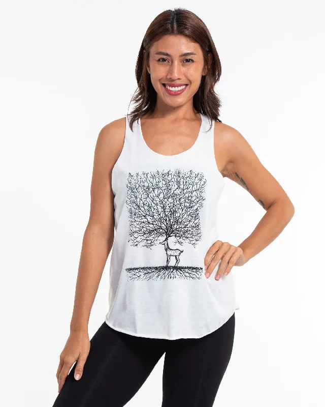 Fresh Comfort Womens Bambi Tree Tank Top in White
