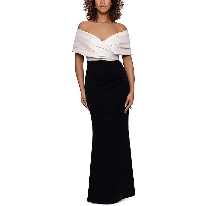 Easygoing Style Betsy & Adam Womens Petites Off The Shoulder Zipper Maxi Dress