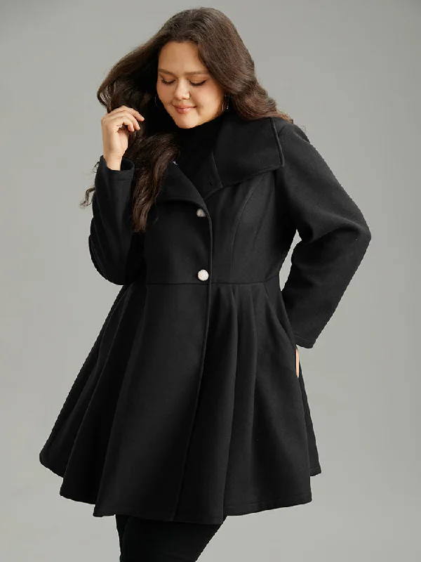 Daily Comfort Plain Button Up Pocket Asymmetrical Lapel Collar Coat