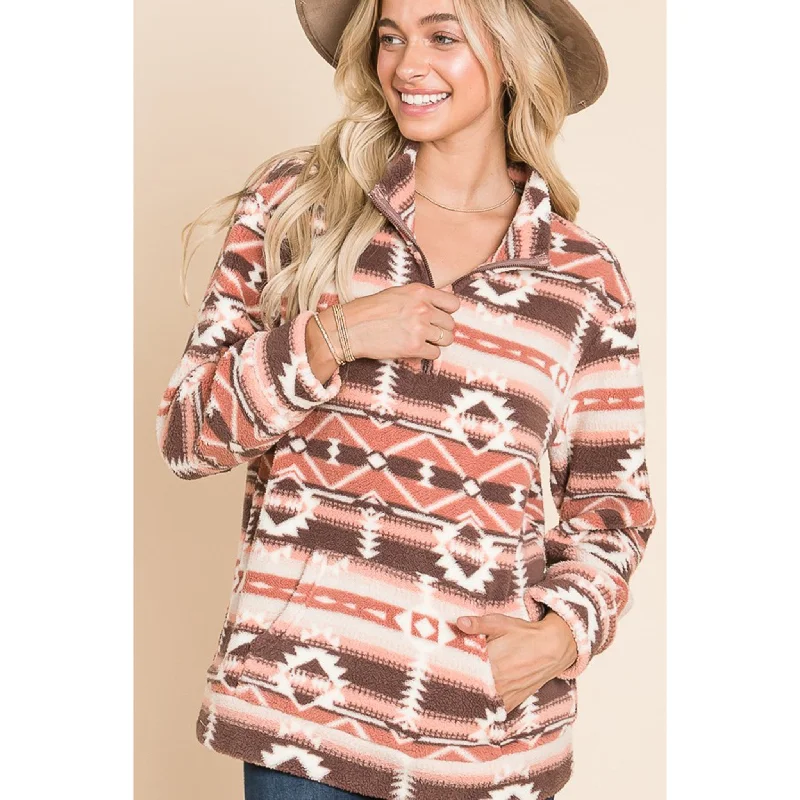 Comfortable Jackets Vanilla Bay Women's Mauve Aztec 1/4 Zip Fleece