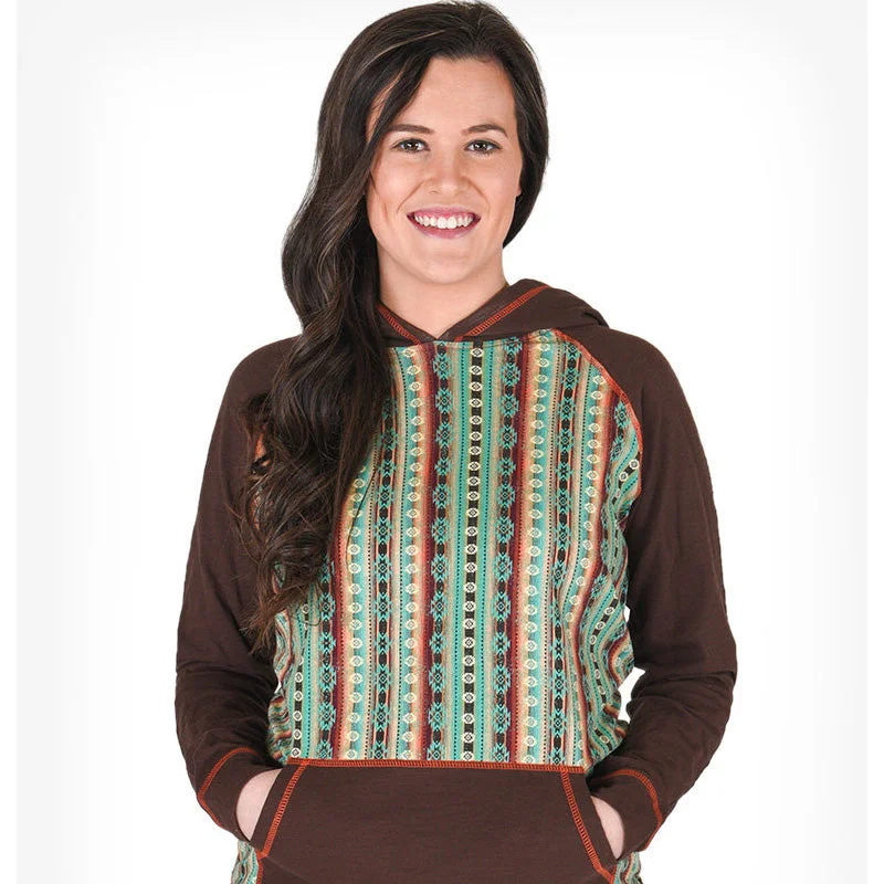 Simple Elegance Cowgirl Tuff Women's Brown Pullover with Coral Aztec