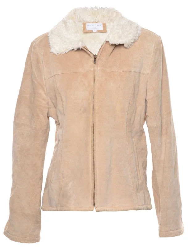 Trendy Looks Light Brown Shearling Suede Jacket - L
