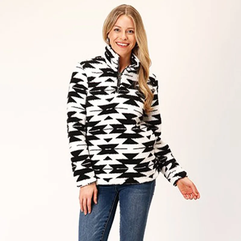 Breathable Comfort Roper Women's Black/White Polar Fleece 1/4 Zip