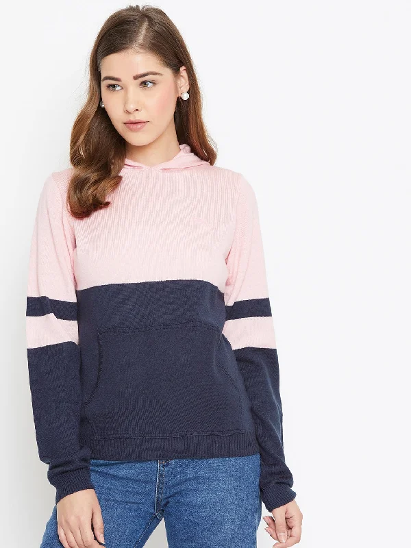 Relaxed Dresses JUMP USA Women Pink Colourblocked Hooded Sweater