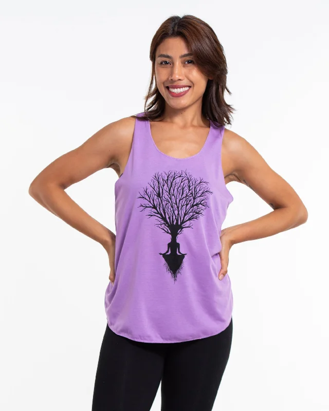 Fashion Comfort Womens Meditation Tree Tank Top in Violet