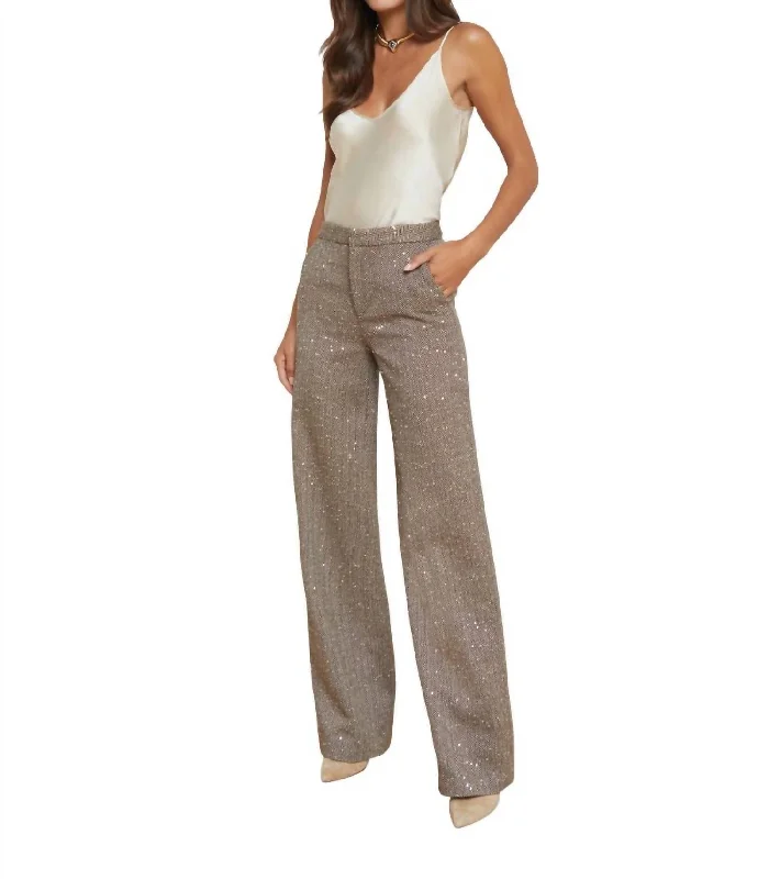 Advanced Design Livvy Straight Leg Trouser In Olive Ecru Chevron