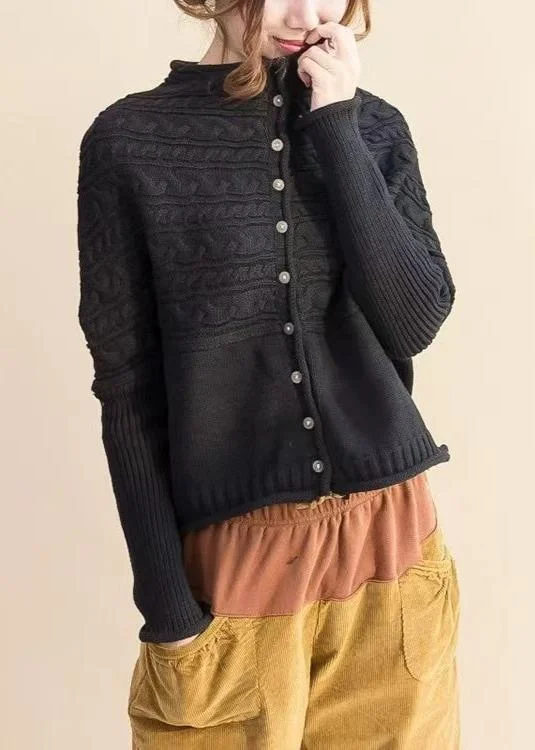 Urban Comfort Black Cable Knit Cardigan Batwing Pullover Woollen Sweater Coat