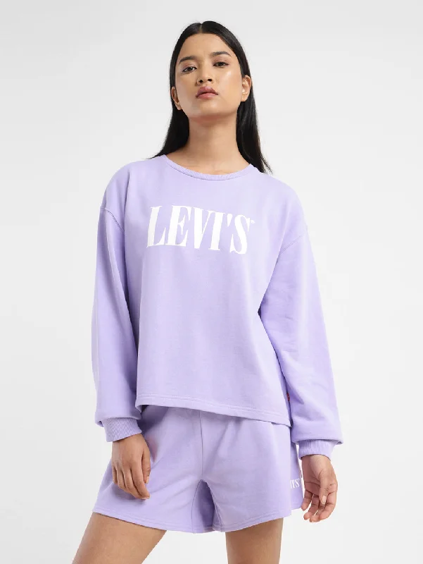 Stylish Comfort Women's Brand Logo Lilac Crew Neck Sweatshirt