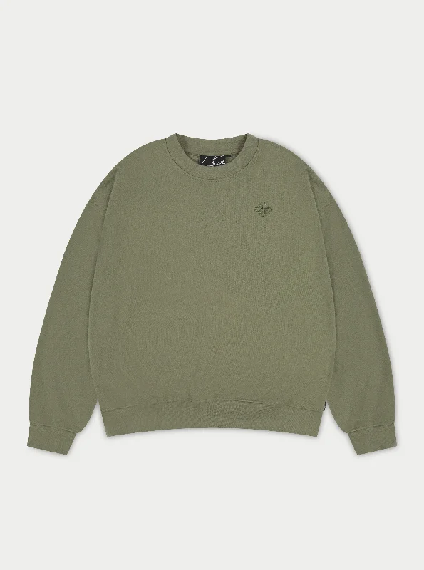 Comfortable Outfits EMBLEM OVERSIZED SWEATSHIRT - KHAKI
