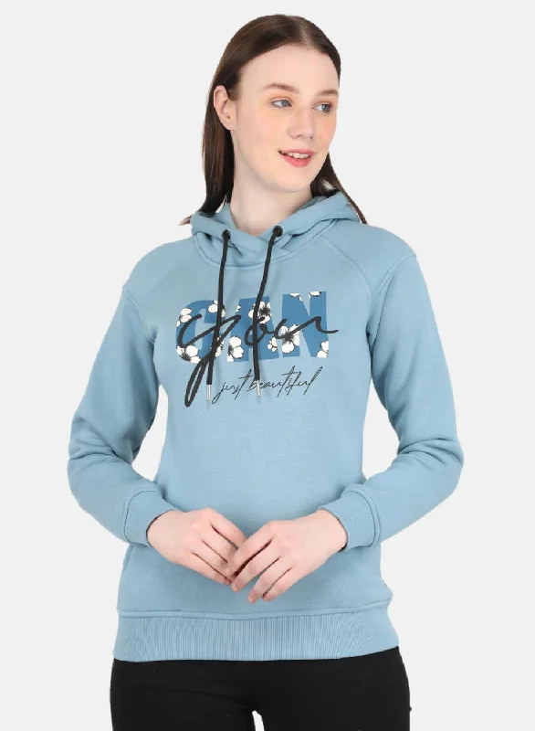 Cozy Outerwear Women Blue Printed Sweatshirt