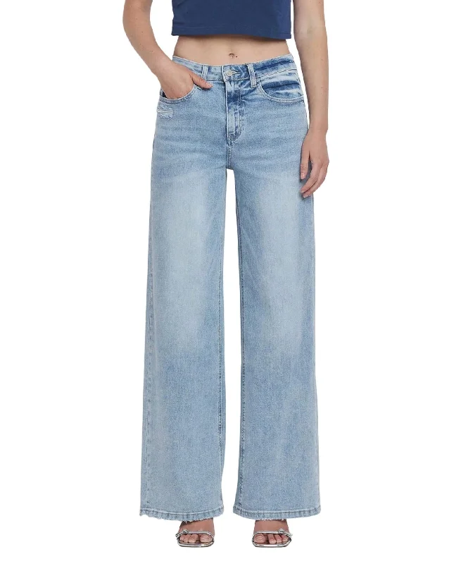 Versatile Style High Rise Super Wide Leg Jean In Glacier Tide