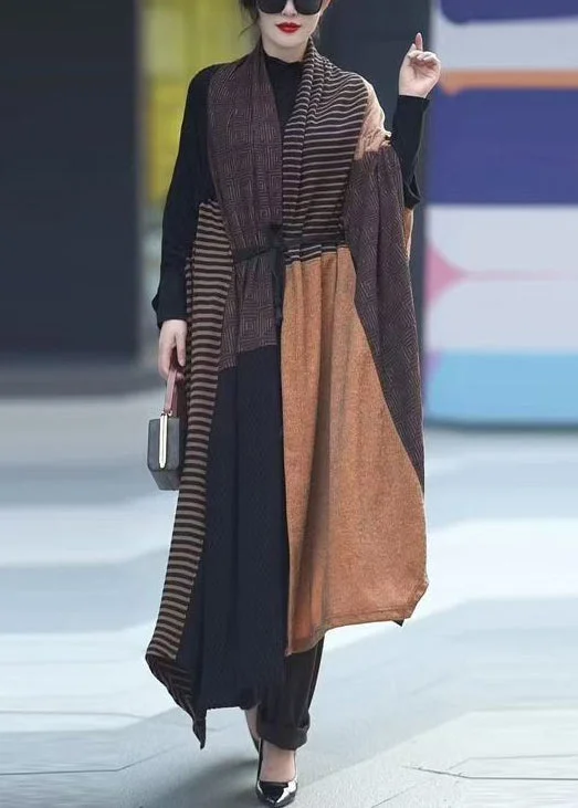 Summer Comfort Unique Striped Asymmetrical Patchwork Knit Coats Spring