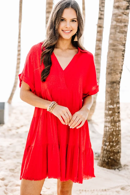 British Style In My Thoughts Red Linen Dress