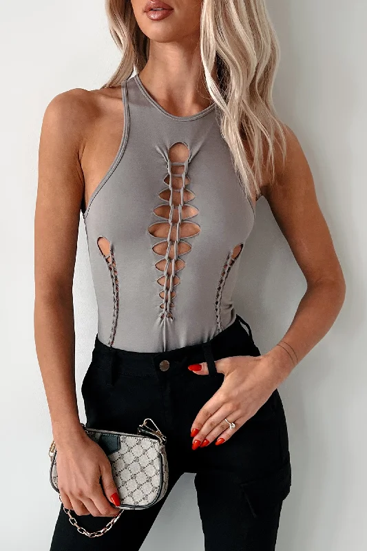 Comfortable Tops Causing Controversy Braided Cut-Out Bodysuit (Ash)