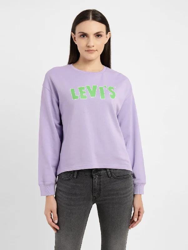 Chic Relaxation Women's Graphic Print Purple Crew Neck Sweatshirt