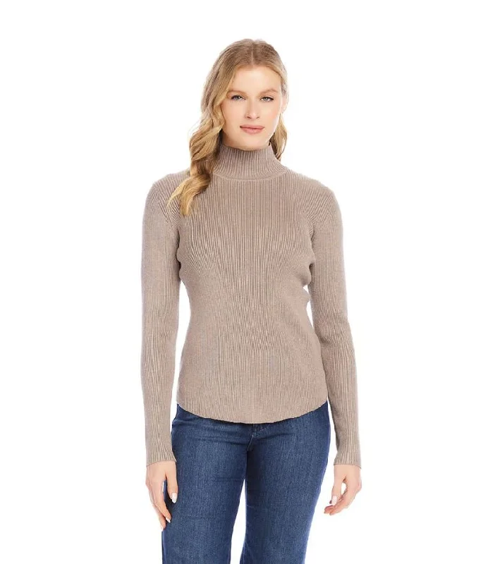 Casual Elegance Karen Kane Ribbed Turtleneck Sweater Wheat
