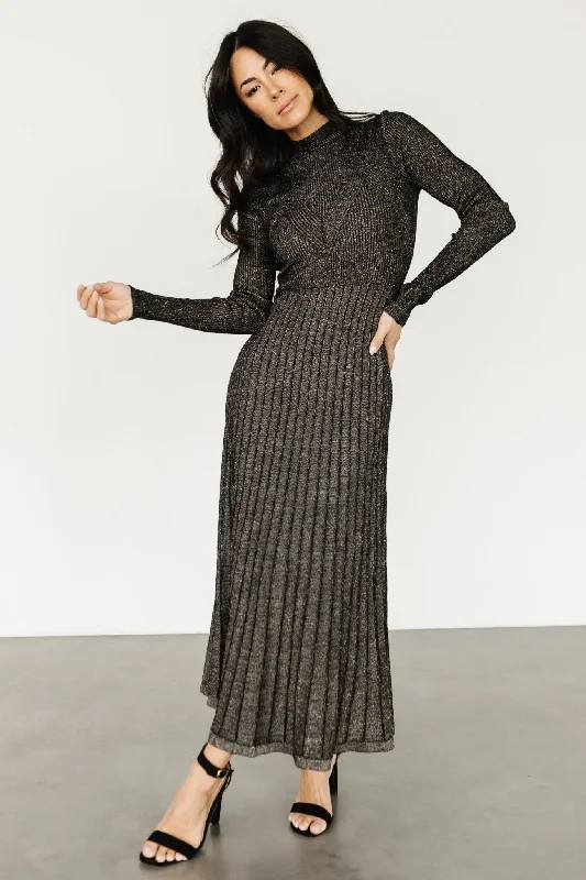 Smart Casuals Jamelia Pleated Sweater Dress | Black + Gold
