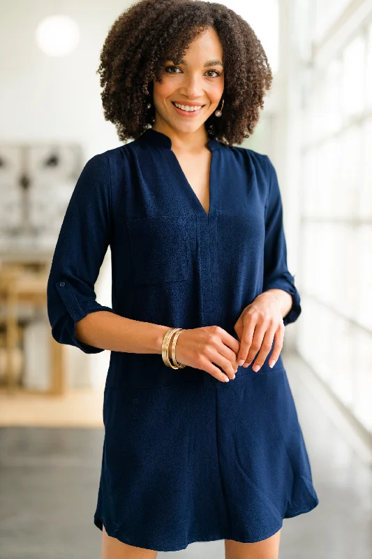 Smart Casuals Look Around Navy Blue Shift Dress