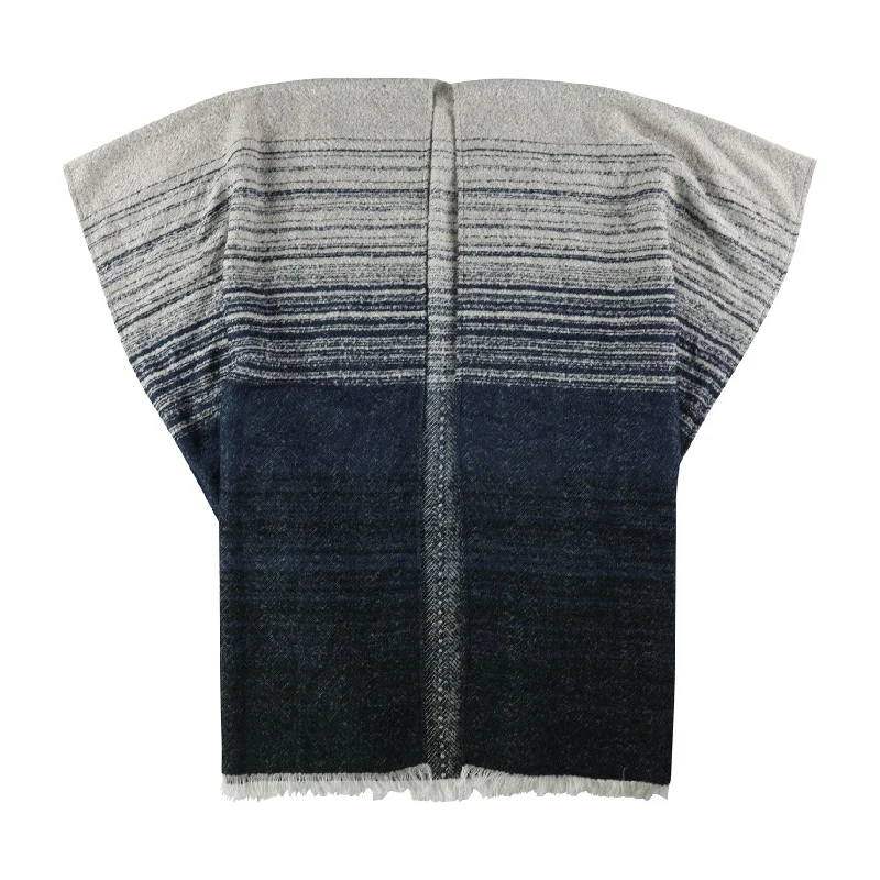 Simple Elegance Lucky Brand Womens Fringed Poncho Sweater, Blue, One Size
