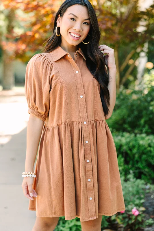 Chic Lounge Well Known Cinnamon Brown Denim Babydoll Dress