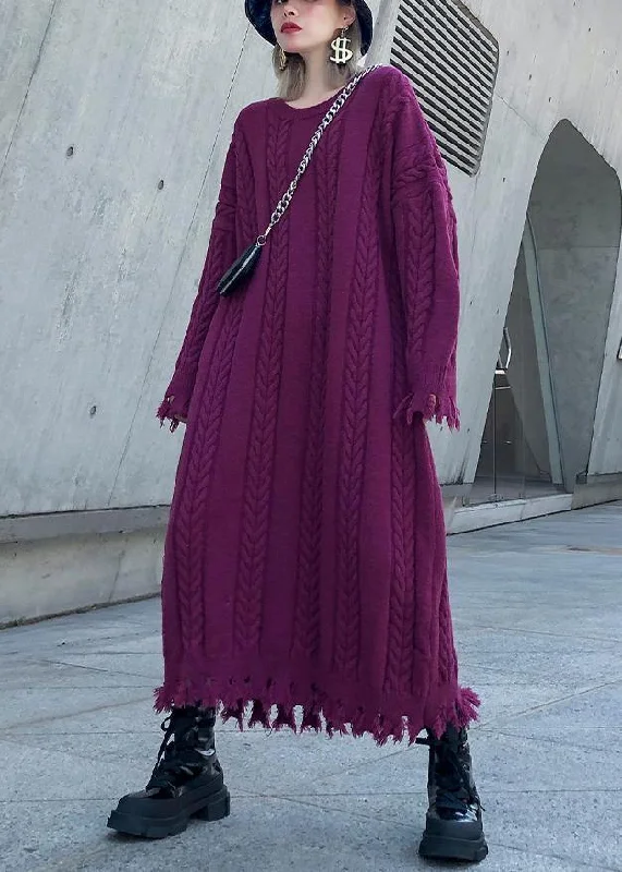 Casual Chic Women purple Sweater dresses Refashion cable Largo tassel sweater dress Casual Chic Women purple Sweater dresses Refashion cable Largo tassel sweater dress
