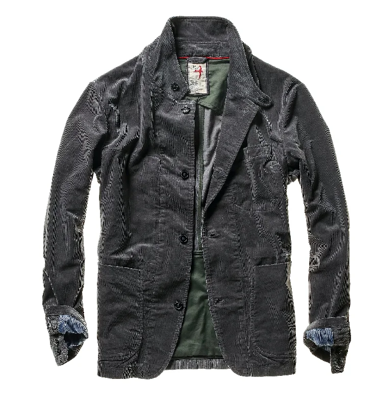 Breezy Style Relwen Charcoal Grey Corduroy Trap Blazer Jacket