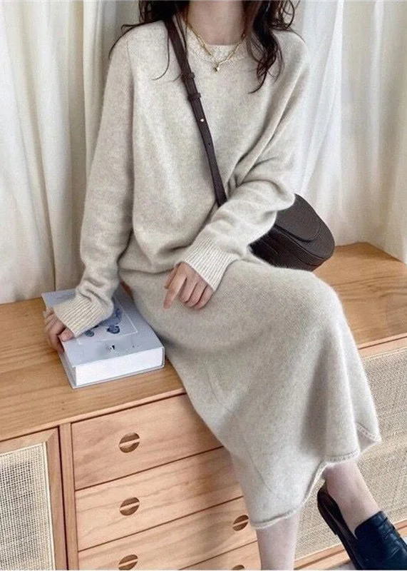 Chic Comfort Chic Light Grey Cozy Long Cashmere Knit Sweater Dress Fall