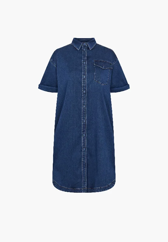 Stylish Comfort Utta Oversize Denim Shirtdress - Short Sleeve - Medium Blue Denim
