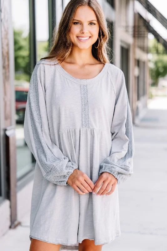 Lounge Wear Know It Well Gray Crochet Dress