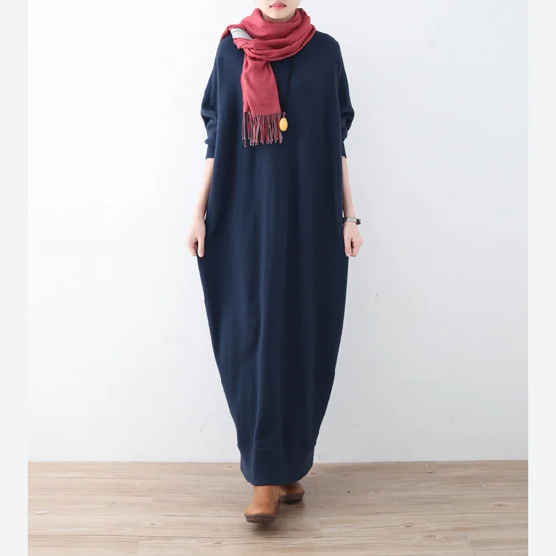 Soft Textures vintage blue knit dress plussize winter dresses Fine batwing sleeve winter dress Soft Textures vintage blue knit dress plussize winter dresses Fine batwing sleeve winter dress
