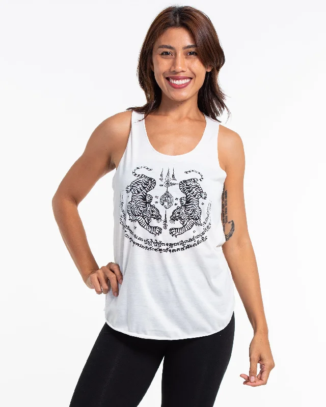 Chic Relaxation Womens Tiger Tattoo Tank Top in White