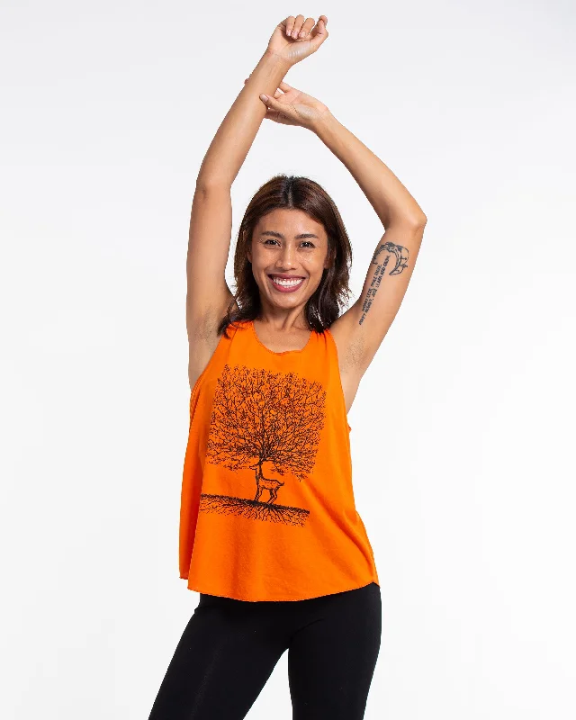 Fashionable Ease Womens Bambi Tree Tank Top in Orange