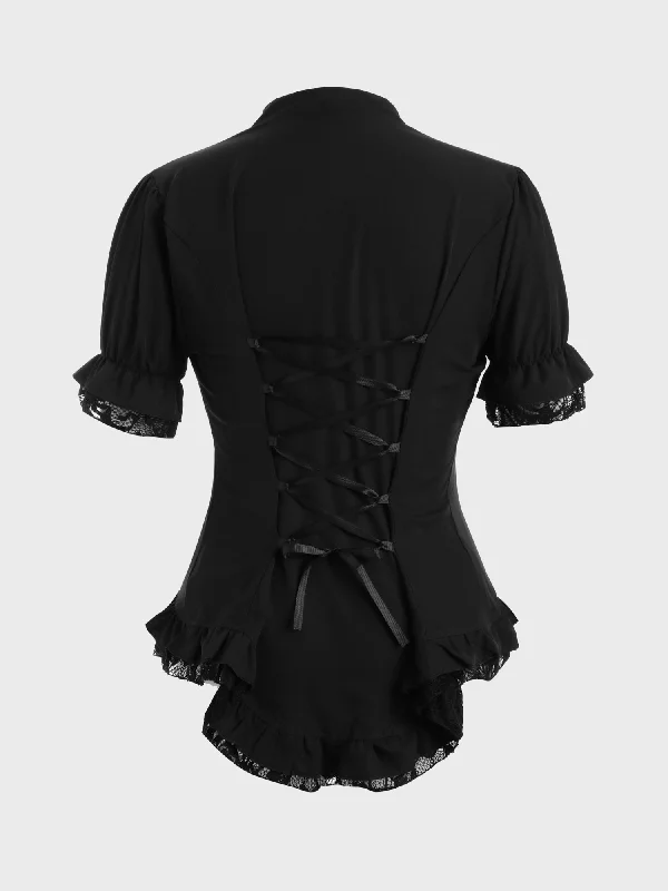 Simple Style Midsize Victorian Fantasy V-Neck Blouse