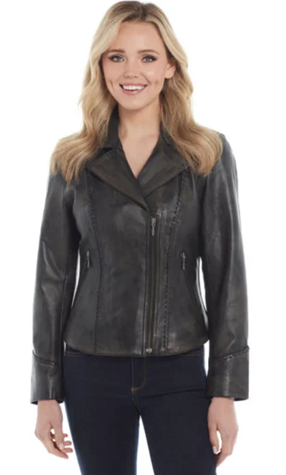 Cozy Layers Women's Wylene Chestnut Leather Bomber Jacket
