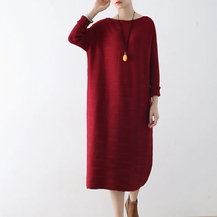 Relaxed Dresses Burgundy wave knit sweater dresses casual long winter dresses cotton sweaters winter 2024 Relaxed Dresses Burgundy wave knit sweater dresses casual long winter dresses cotton sweaters winter 2024